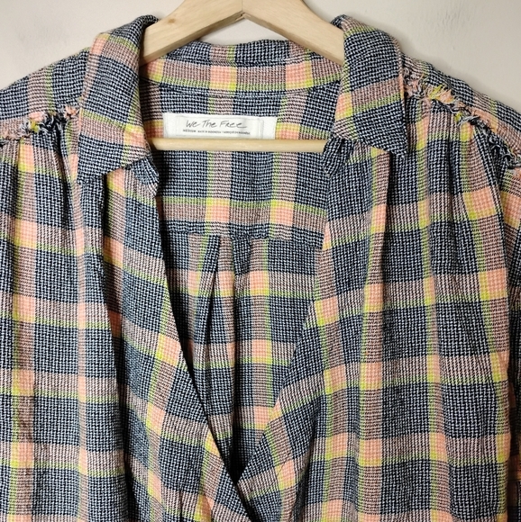 Free People Running Wild Flannel Wrap Top M Boho Indie Fall Layer - Picture 6 of 10